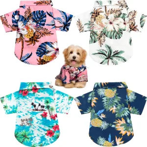 4 Pieces Small Pet Summer T-Shirts Hawaii Style
